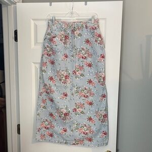 Susan Bristol Floral Maxi Skirt in Light Blue and Red